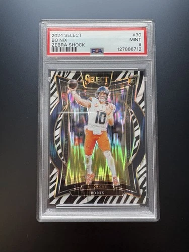 Bo Nix Panini select Concourse ZEBRA rookie RC card, PSA 9 SSP CASE HIT