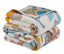 Boho Throw Blanket for Bed,100 Organic Cotton Throw 60"x80" W-flower Story