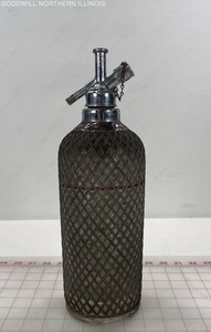 Vintage Glass w/ Metal Mesh Seltzer Siphon Bottle Made in Czechoslovakia