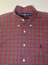 Ralph Lauren Men's Button Down Classic Fit Long Sleeve Shirt Size 16 Plaid Red