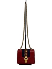 GUCCI Chain Shoulder Bag Sylvie Leather RED