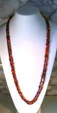 Red  orange glass beaded layered necklace 35"