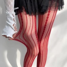 2Pc Hollowed Out Tights Geometric Striped Patterned Fishnet Pantyhose for Women