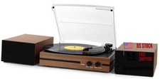 Vinyl Record Player with Dual Stereo Bookshelf Speakers Vintage Belt Coffee
