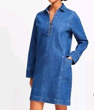 NWT Loft Denim Pocket Mini Dress Size XS Washed Blue Cotton w Stretch 
