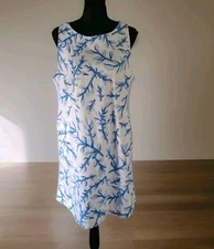 Gretchen Scott Sleeveless Blue White Branch Pattern Dress Pockets Size Large