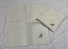 Two Mini Vintage Cocktail Napkins, Off White, Triangle Design
