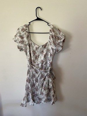 Trixxi Floral Puff Sleeve Mini A-Line Dress White Pink Green Size M | eBay