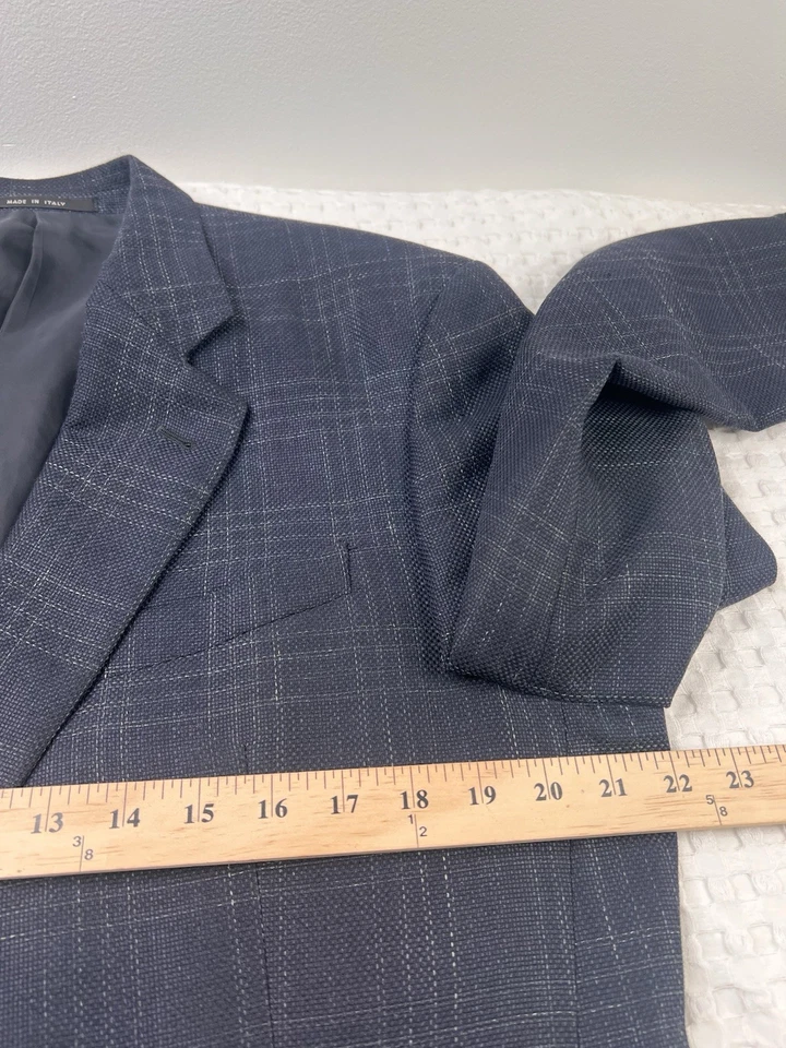 Chaqueta Blazer Armani Collezioni Para Hombres Lana Seda Lino A Cuadros Talla 44L 2 Botones Foto 4 de 4