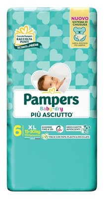 Pampers Baby-Dry Gr. 6 15-30 Kg 13 Windeln XL Weiß Made In Italy
