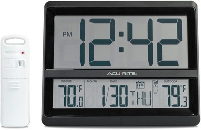 Large Wireless Atomic Clock with Indoor and Outdoor Temperature, Date, Day of...