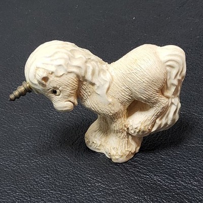Vintage artesania rinconada unicorn bucking clay figurine brass horn 2.5x3 inch