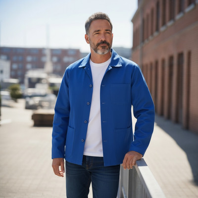 Men's Bugatti Blue Cotton Twill French Chore Jacket