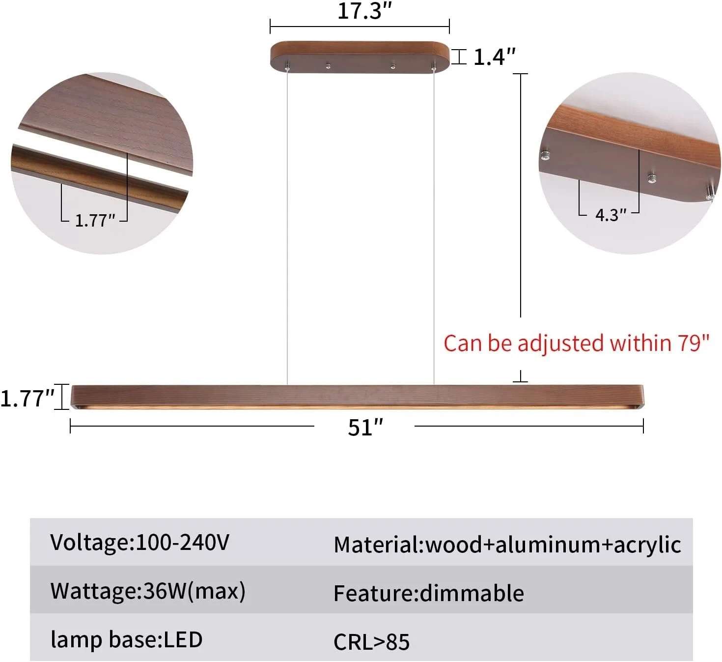 51" Wood LED Pendant Light for Dining Room & Kitchen Island, Dimmable 🪵✨