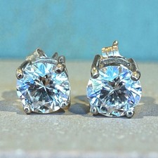 6mm Round Cut Simulated Diamond Cubic Zirconia Sterling Silver 925 Stud Earrings