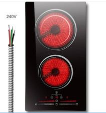 Nefaracy Twin Ceramic Glass Hob, Twin, 2 Zone, 3200W, Built in, Black NEW