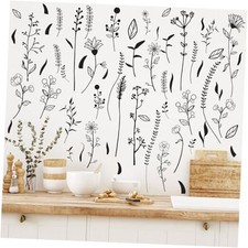 Floral Leaf Wall Decals Wildflower Wall Stickers Bouquet Botanical Plant Black