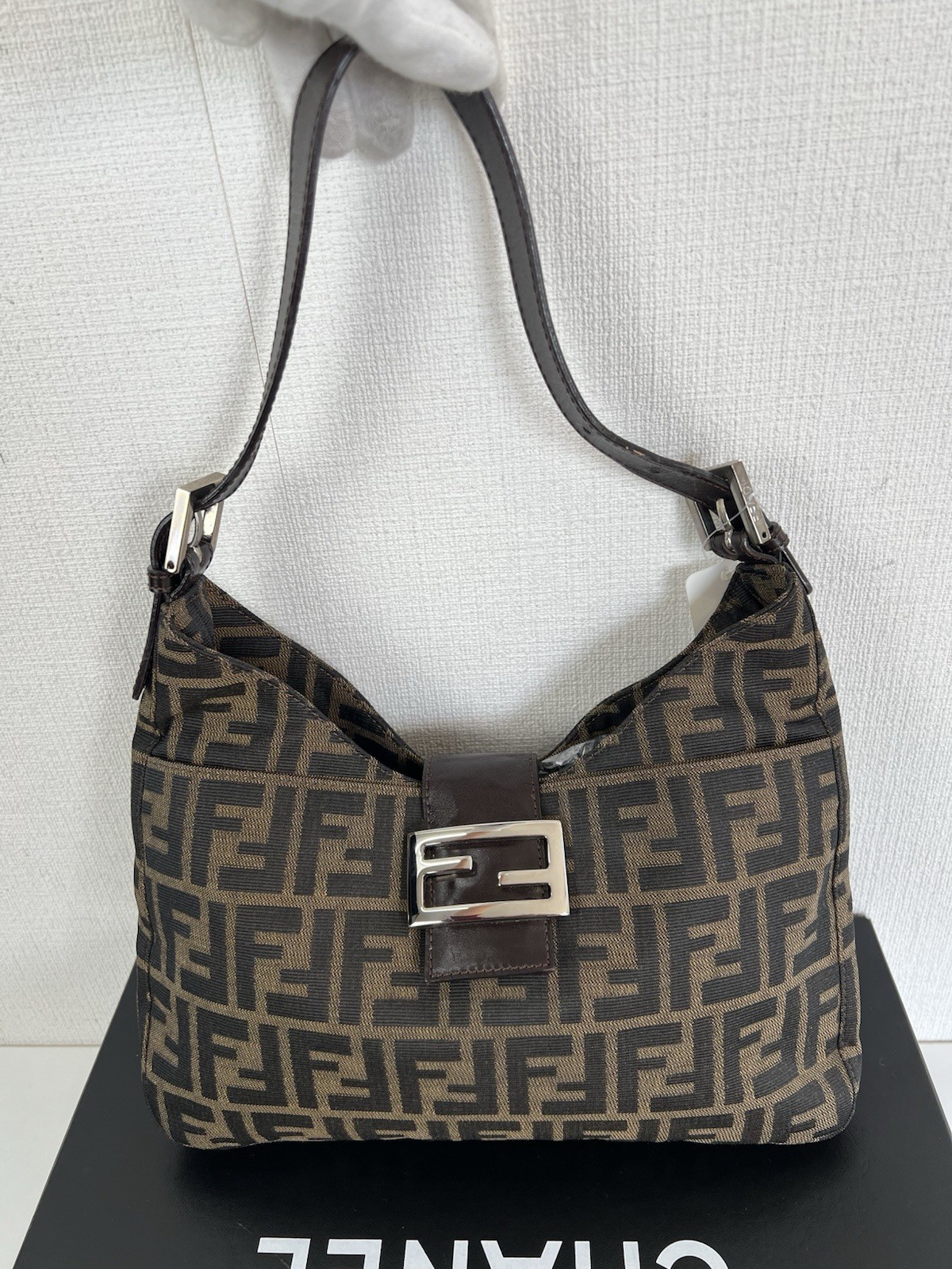 Fendi Canvas Zucca Mamma Baguette Hobo Shoulder Bag Brown
