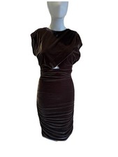 Only Sz S Velvet Body on Dress Ruched Bnwt Seal Brown 