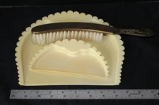 Vintage 3 pc Silent Butler Table CRUMB BRUSH Yellow Pattern Celluloid