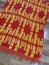 Norma Pareo Rayon Sarong Wrap Red Yellow Tiki Totem Tribal Swim Beach Cover Up