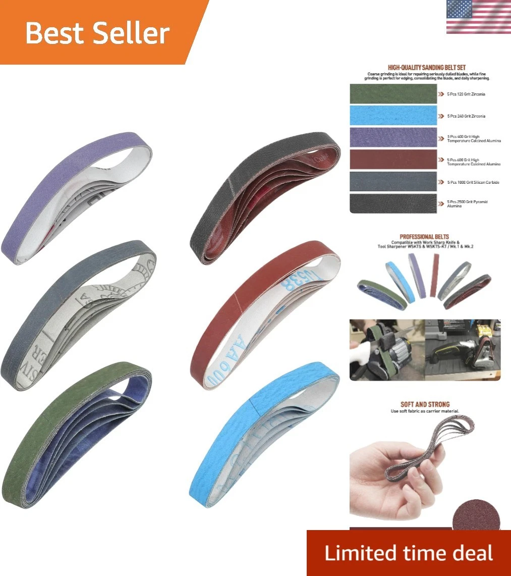 High-Performance 30-Piece Belt Kit for Work Sharp Sharpeners - Grits 120 to 2500