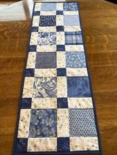 Spring Summer Blue Green Floral Flowers Quilted Table Runner Handmade