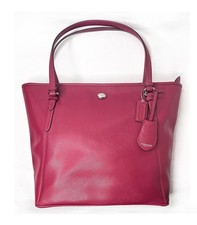 EUC Coach Peyton Leather Zip Top Tote Silver Merlot Red F27349 -MSRP 358