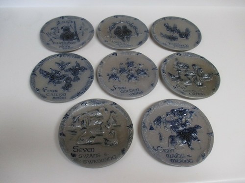 Rowe Pottery Works Smaltato al Sale Blu 12 Giorni di Natale (Piatti 1-8) - Foto 2 di 12