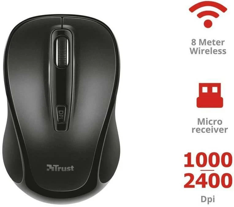 Trust Zelo Optical Wireless USB Silent Mouse Adjustable DPI 1000 - 2400 - Image 3 of 4