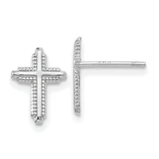 14K White Gold Polished Cross Post Earrings Jewerly