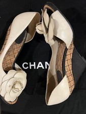 Auth Chanel White Shoes With Rose Size 38