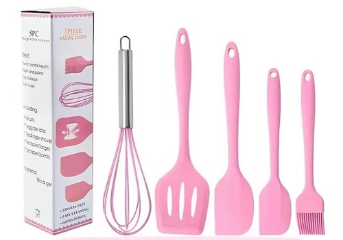 Kitchen Utensil Set Silicone Cook Utensils Heat Resistant 5PC NEW IN BOX PINK