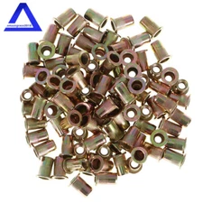 100 Pcs M6 Metric Carbon Steel Rivet Nut Flat Head Threaded Insert Nutsert