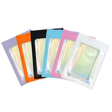 100 Glossy Color Iridescent Bags, Holographic Foil Zipper Bags with Clear Window