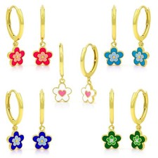 925 Sterling Silver Gold Plated Flower Enamel Dangle Drop Earrings, Minimalist