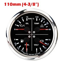 W Pro 110mm 4 In 1 Multi-function Water Temp C Oil Pressure Bar Fuel Level Volt
