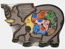 Wooden Elephant Shaped Puzzle w/ 5 Small Elephant Shaped Pieces Inside Brand New