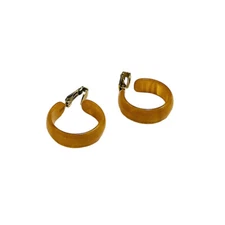 Vintage Butterscotch Marbled Bakelite Earrings Clip On Hoops Simichrome Tested