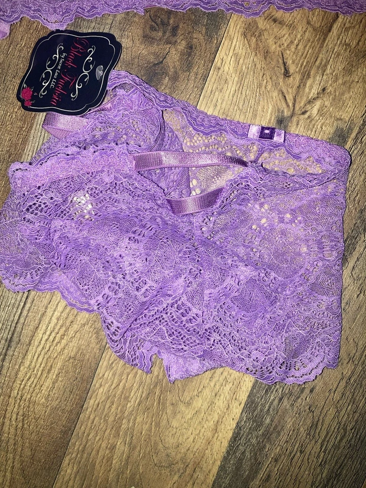 Conjunto de sujetador push up de encaje negro Fushia By Secret para mujer púrpura 34C nuevo con etiquetas Foto 4 de 4