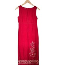 Talbots Maxi Dress Red Linen Fairy Floral Size 4