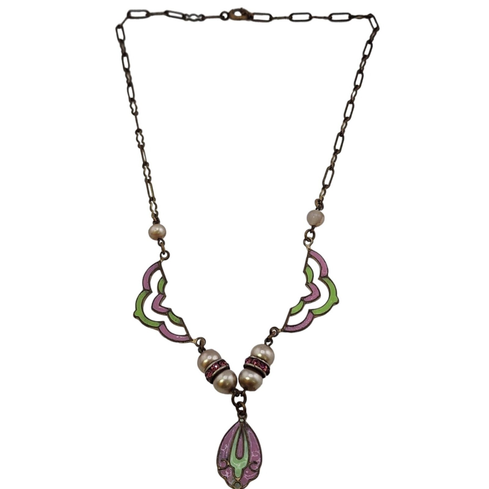 Collier Long Sautoir Art Nouveau En Métal Argenté (laiton) - Ancien, Occasion - État Correct