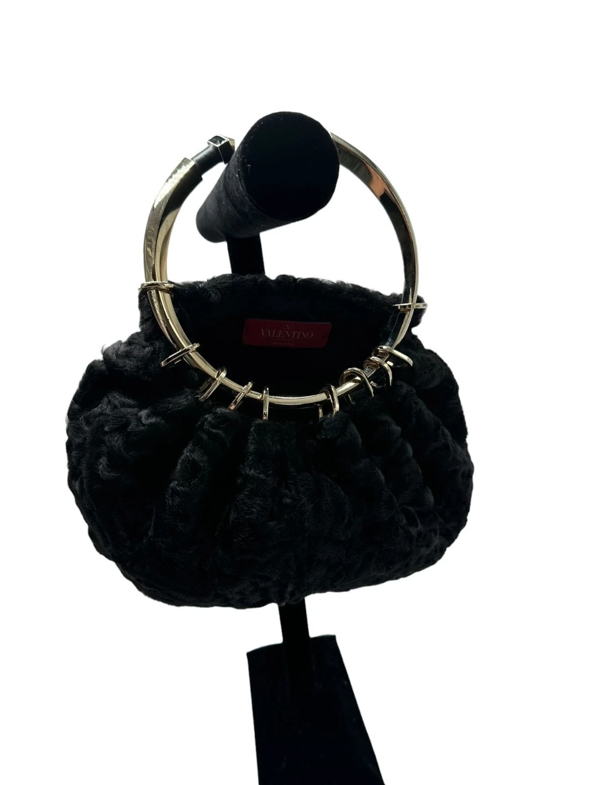 Borsa Valentino Garavani Bebop tono oro visone nero copripolvere rara BL N