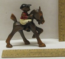 FIGURA CARICATURA CABALLO DE CARRERAS y JINETE - recuerdo - BRONCE - vintage