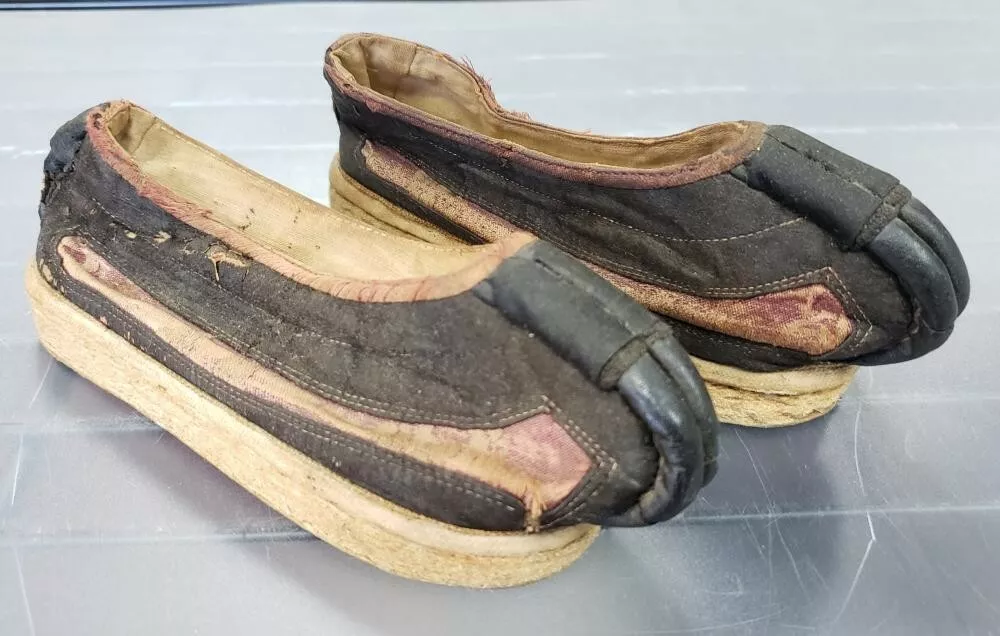 Pair of Late 19th Century Chinese Manchu Chopine Silk Leather
