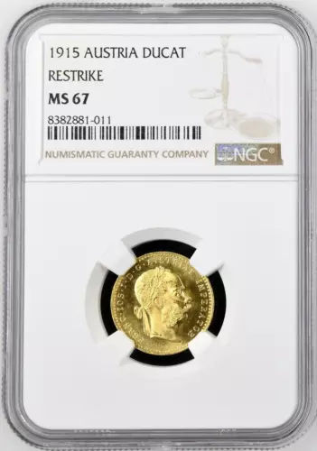 1915 Austria 0.1107 oz Gold 1 Ducat Coin NGC Mint State 67