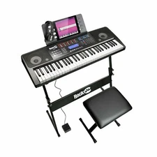 RockJam RJ761 61 Key Electronic Interactive Teaching Piano Keyboard Stand Stool