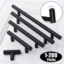 Black Modern Cabinet Handles T Bar Pulls Kitchen Drawer Hardware Stainless Steel