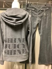 Juicy Couture Heather Grey Zip Up Hoodie Low Rise Flare Leg Pants 36 x 32
