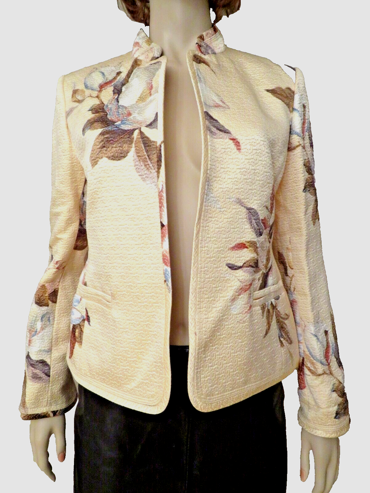 Ellen Tracy Floral Silk Quilted Blazer Jacket Size 6 S Pastel